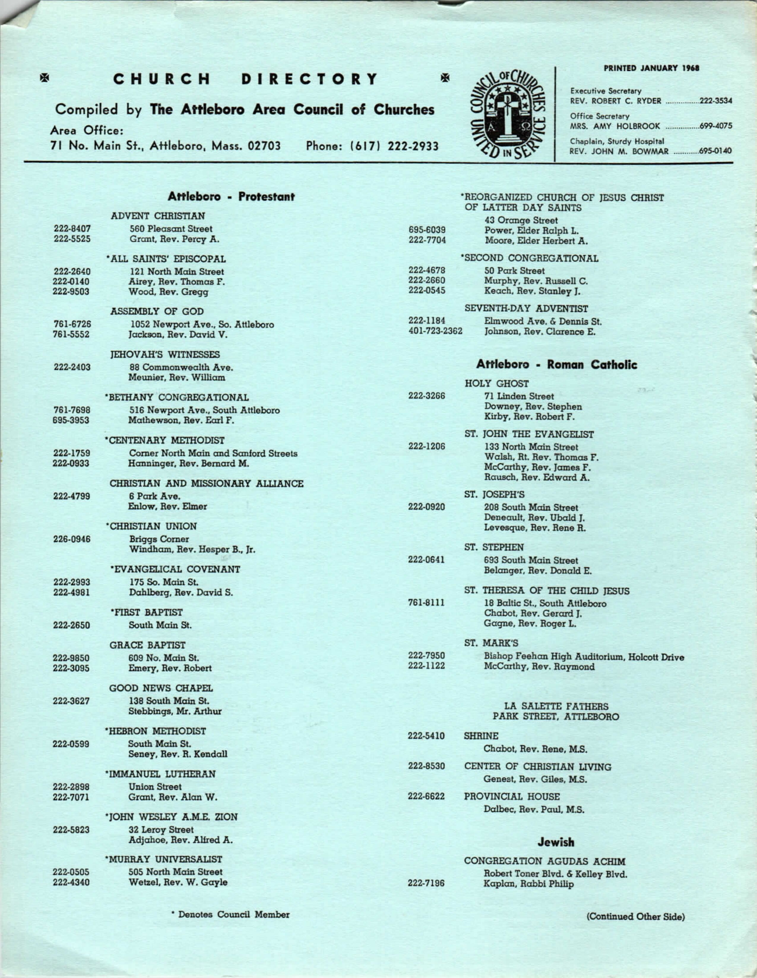 1968 Church Directory