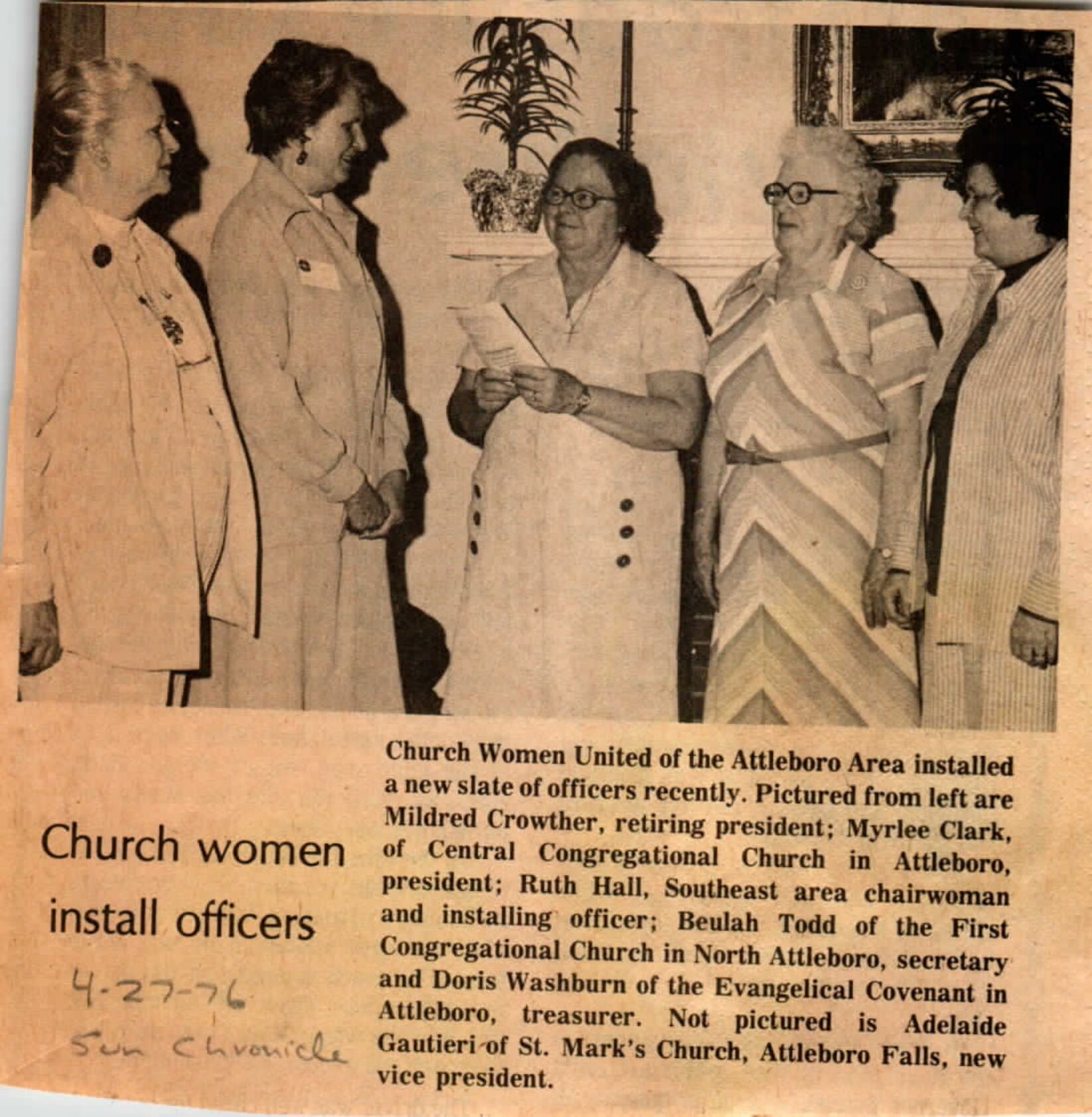 Church women installing officers, 1976