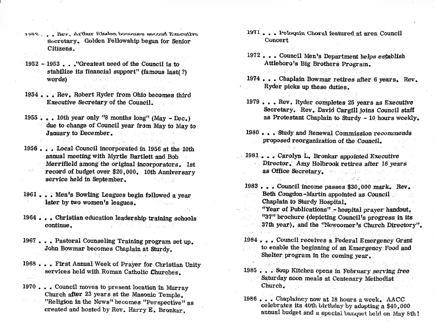 40-year anniversary pamphlet, 1986